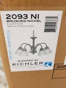 lot 162 image: Kichler Wyngerg Brushed Nickel 5 Light 100W Light Fixture- 2093 NI - NIB