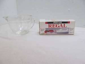 lot 39 image: anchor hocking dish, regal electric knife