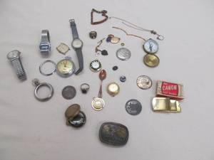 lot 210 image: Compass, watches, belt buckles, etc
