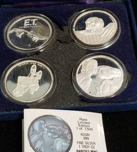 VINTAGE E.T. 4 TROY OZ .999 FINE SILVER SET IN ORIGINAL BOX LOW MINTAGE