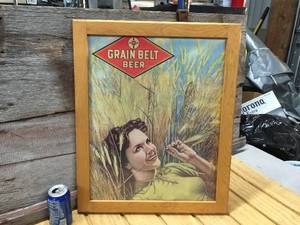 lot 6 image: Vintage Grain Belt Beer Framed Girl Poster