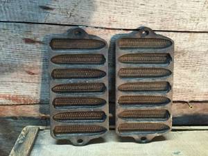 lot 79 image: 2 Vintage Cast Iron Cornbread pans