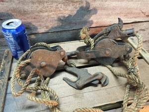 lot 91 image: Antique Iron Pulleys and Rope