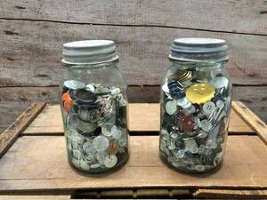 lot 99 image: 2 Vintage Ball Jars Full of Buttons