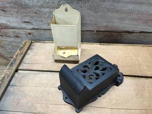 lot 101 image: Cast Iron and Vintage Tin Wooden Match Holders