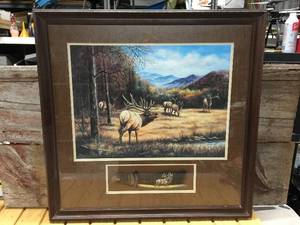 lot 104 image: Sharon Evans Meadow Music Signed and Framed Oil on Canvas Print with Highlighted Signed Painted Feather