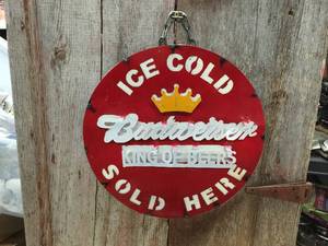 lot 180 image: Custom Budweiser King of Beers Metal Relief Sign