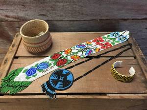 lot 246 image: Native American Tribal Beadwork and Braided Basket
