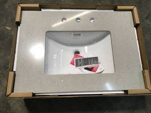 Home Decorators 31 in. W x 22 in. D Engineered Marble Vanity Top in Dunescape with White Single Trough Sink not used see pictures