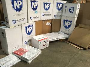 Pallet with assorted Furnace Filters various sizes not used