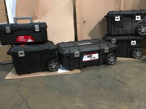 Pallet with assorted Husky storage boxes various types and conditions
