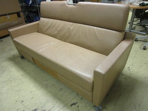 CONVERTIBLE COUCH, ON CASTERS, LOWER STORAGE DRAWER