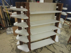 DISPLAY RACK, ON CASTERS, W ADJUSTABLE SHELVES