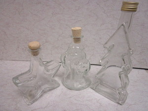 HOLIDAY GLASS BOTTLES, STAR, SANTA, CHRISTMAS TREE