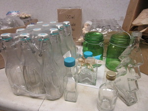 ASSRTD. DECORATIVE GLASS CONTAINERS, CHRISTMAS TREE-SHAPED, MORE