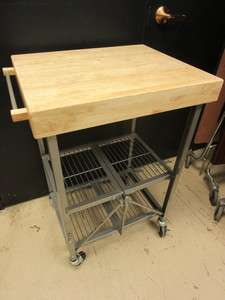 BUTCHER BLOCK CART, COLLAPSIBLE, WITH LOCKABLE WHEELS