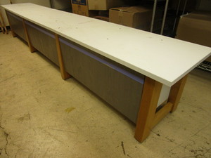 STORAGE BENCH, WITH DRAWERS, WOOD KEG HOLDERS