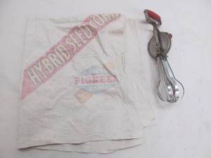 Vintage seed corn bag, hand mixer