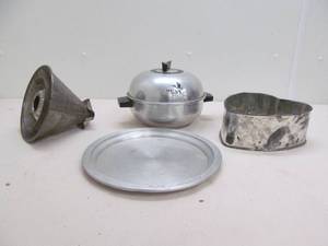Vintage bun warmer, cookie sheet, serving platter