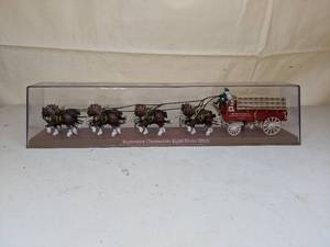 lot 145 image: Vintage ERTL Budweiser Clydesdale Eight-Horse Hitch Mechanical Bank w Display Case