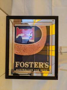 lot 223 image: Fosters Imported Lager Mirrored Framed Sign