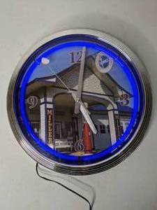 lot 76 image: Chrome and Neon Standard Oil Wall Clock