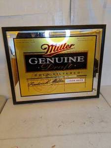 lot 168 image: Miller Genuine Draft Beer Framed Mirrored Sign