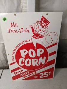 lot 475 image: Mr. Dee-Lish Popcorn Advertising Sign