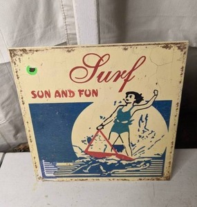 lot 478 image: Surf, Sun & Fun Vintage Style Metal Sign