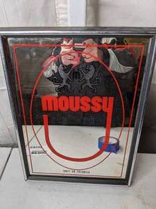 lot 487 image: Moussy Non-Alcoholic Malt Beverage Mirrored Advertising Sign