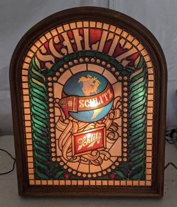 lot 94 image: Beautiful Light up Faux Stained glass  Schlitz Sign