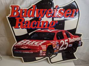 lot 403 image: Budweiser Racing Metal Advertising Sign