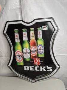 lot 415 image: BECKS GERMAN BEER METAL SHIELD TYPE BAR SIGN