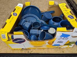 lot 249 image: Vintage Blue Speckled Enamelware