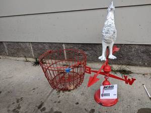 lot 588 image: Old-Time Rooster Weather Vane & Vintage Wire Basket