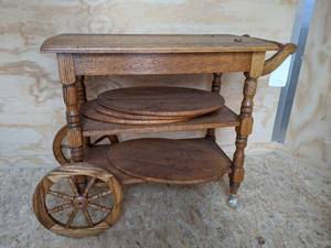 lot 230 image: Vintage Oak Rolling Bar Cart