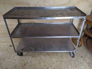 lot 231 image: Large Metal Three Tier Rolling Kitchen Cart