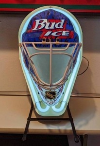 lot 27 image: Bud Ice Hockey Goalie Mask Helmet Neon Sign