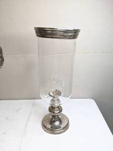 lot 326 image: Vintage Glass Candle Holder with Sterling Silver Accents
