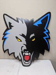 lot 354 image: Hand Painted Wood Timberwolves Sign