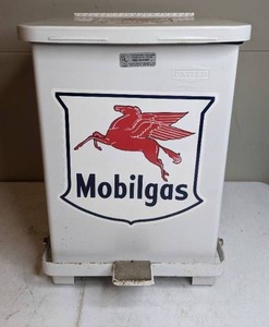 lot 356 image: United Metal Receptacle Mobilgas Waste Paper Container