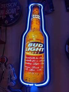 lot 363 image: Large Neon Bud Light Hanging Wall Sign