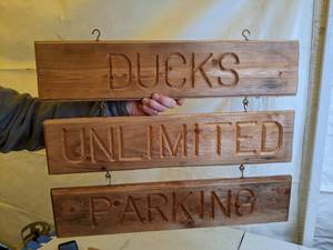 lot 440 image: Three Piece Ducks Unlimited Parking Wood Sign