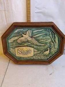 lot 445 image: Vintage Schmidt Beer Sign Pheasant Wildlife