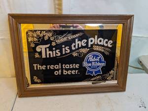 lot 702 image: Pabst Blue Ribbon This is the Place Mirrored Framed Sign