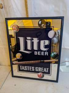 lot 703 image: Miller Lite Mirrored Pool Room Wall Hanging