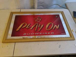 lot 706 image: Budweiser Play On Framed Mirrored Wall Hanging