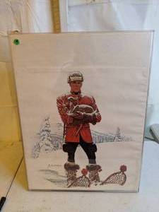 lot 708 image: Vintage 1970s A. Friberg Print - Canadian Mountie with Fawn