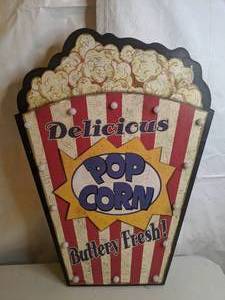 lot 750 image: Vintage Style Delicious Popcorn Sign