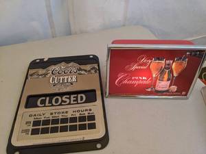 lot 754 image: Pink Champale Light and Coors Cutter Store Hours Sign